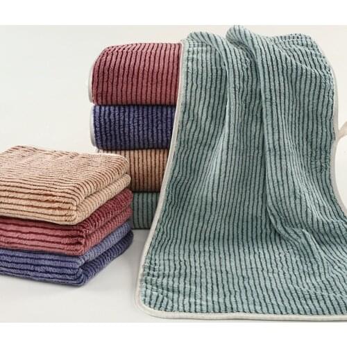 Stripe Coral Fleece Large Bath Towel Rectangle Good Water Absorption Face Bathing Towel Set Soft Close To Skin Serviette De Bain