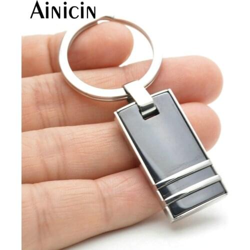 316L Stainless Steel Black Plating Rectangle Shape Key Chains 30mm Diameter Keyring For Men and Women