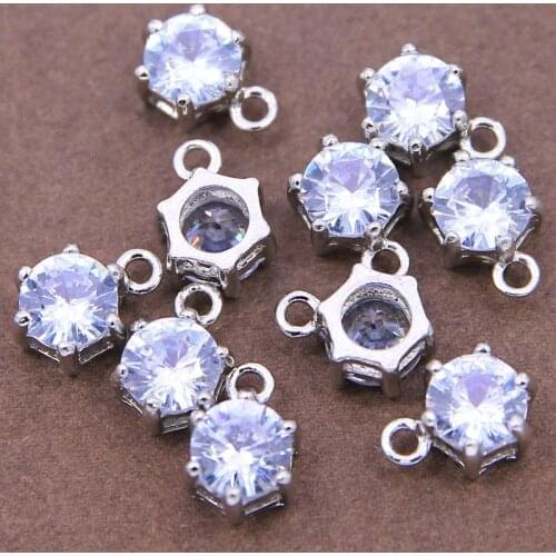 5pcs Shiny Round Zircon Crystal white K Loose Beads Hole Pendant Connector for Necklace Earring Bracelet DIY Jewelry Making