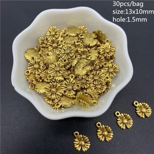 30pcs/Lot 13x10mm Sunflower Shape Gold Connector Alloy Beads Cap Ancient Golden Charms Beads For Jewelry Making