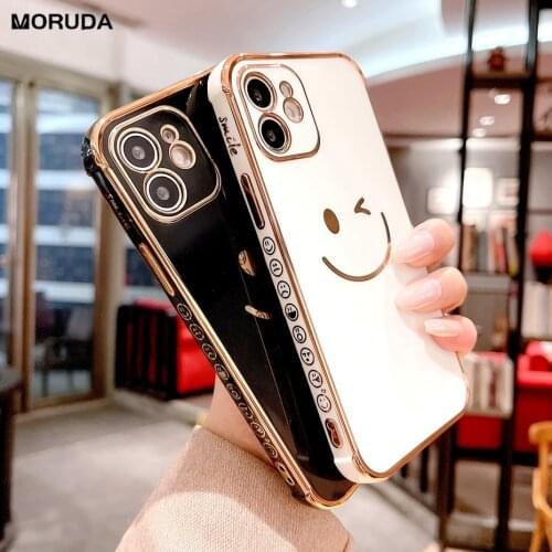 Lovely Smile Face Gold Plating Frame Pattern Phone Case for iPhone 7 8 Plus X Xs Xr iPhone 12 Mini 11 12 Pro Max Luxury Cover