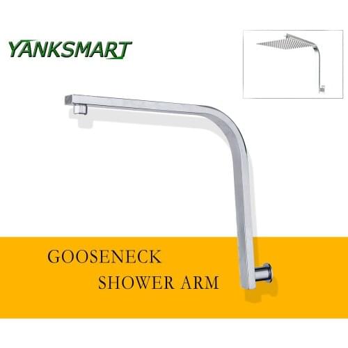 YANKSMART Goose Neck Style Bathroom Stainless Steel Chrome Square Wall Mounted Shower Arm for Shower Head