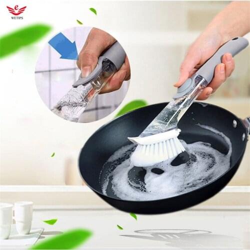 Wetips Dishwashing Transpare Kitchen Soap Dispenser With Brush Kitchen Accessories Multi-function Brush Sink Soap Dish Washer