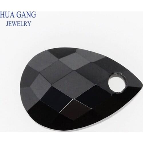 4x6~13x18mm Pear Shape BlackLoose CZ Stone Double Checker Board Synthetic Gems Cubic Zirconia With Hole For Jewelry