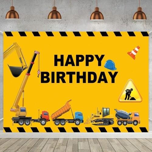Kids Birthday Backgrounds Construction Zone Excavator Truck Crane Builder Boy Newborn Photography Backdrops For Photo Studio