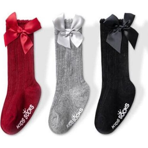 Baby Socks Infants Kids Toddlers Girls Boys Knee High Socks Tights Leg Warmer Ribbon Bow Solid Cotton Stretch Cute Lovely Sock