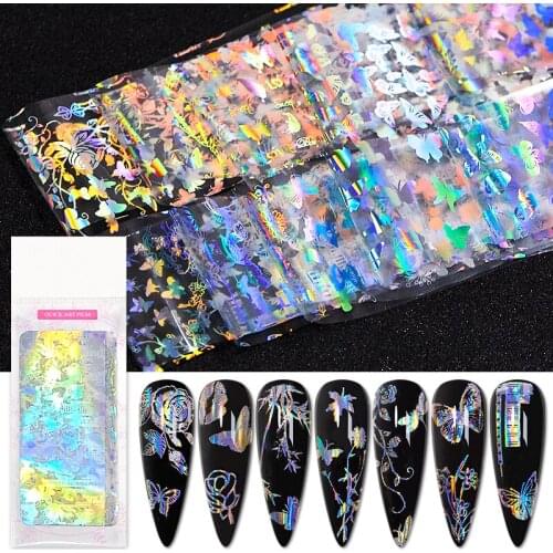 1Pack Holographics 3D Nail Stickers Hollowing Butterfly Transfer Sticker Laser Aurora Adhensive Decal Tips For Manicure Design