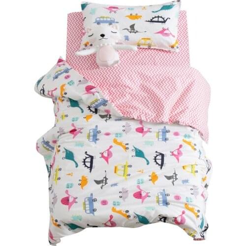 3Pcs Cotton Crib Bed Linen Kit Cartoon Baby Bedding Set Includes Pillowcase Bed Sheet Duvet Cover Without Filler
