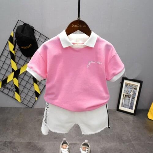 Baby Boy Clothing Set Cute Summer boys Pink lapel T shirt + shorts Children Boys Clothes Shorts Suit for Kids Outfit 2-7years