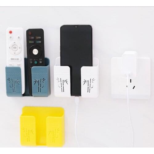 Punch-Free Phone Storage Box Wall Mounted Remote Controller Organizer Plastic Mobile Charging Holder Household Storage Rack Box