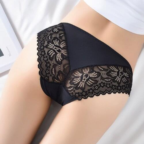 Lace Hollow Out Women Panties Ice Silk Seamless Solid Underwear Cotton Bottom Crotch Low Waist Underpants Sexy Lady Lingerie A30