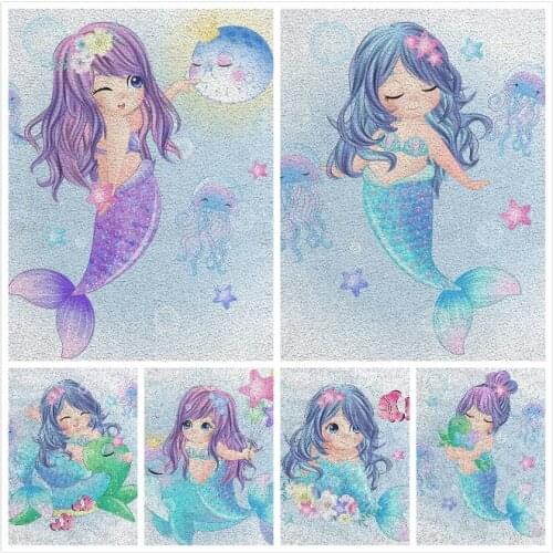 Mermaid Printed Artificial Leather Sheets Interior Decorated Lychee Pattern Handbag 22*30CM A4