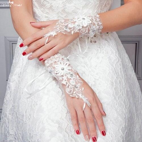 LZP105 Pearl Crystal Lace Wedding Gloves Wedding Gloves Guantes De Novia