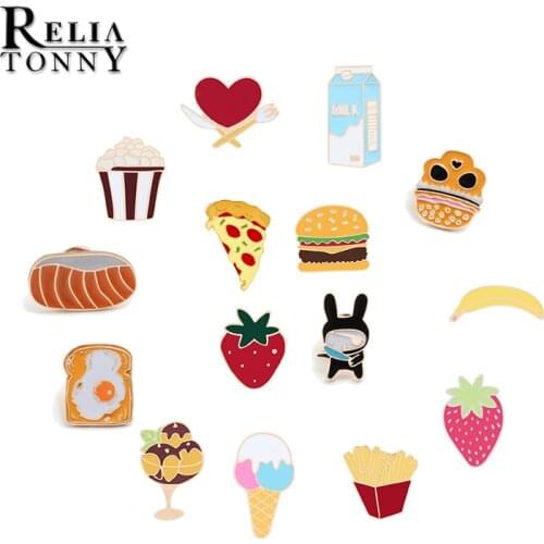 Fashion Cartoon Brooch Breakfast Bread Burger Milk Brooch Coat Collar Backpack Enamel Pin Badge Jewelry Couple Lapel Needle Gift
