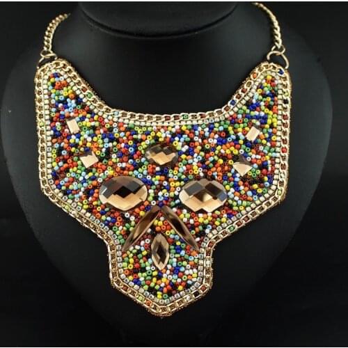 UKEN Fashion Geometry National Glass Resin Beaded Women Dress Accessories Hand Made Statement Chokers Collar Necklace N3513