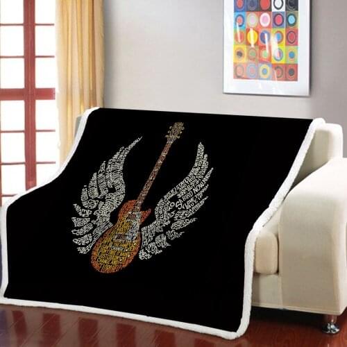 Cartoon Guitar Printed Blanket Fashion Extra Thick Warm Blanket Childrens Bedroom Sofa Nap Soft Blanket