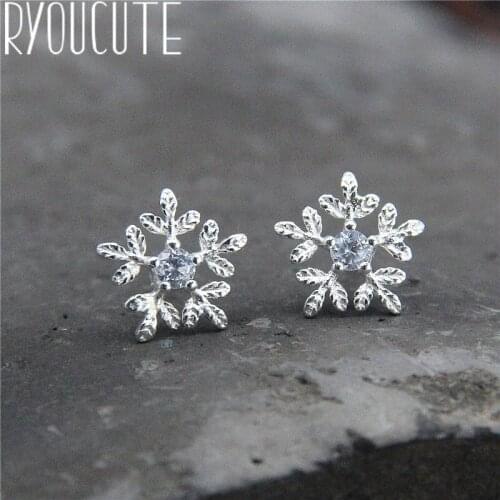 Fashion Silver Snowflake Stud Earrings Silver Color Snow Earrings Jewelry Pendientes Brincos