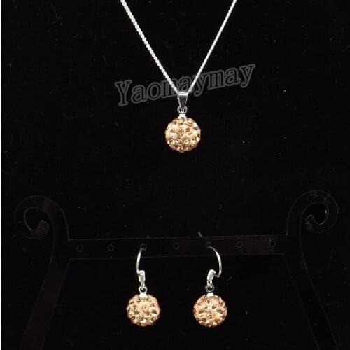 Champagne Disco Ball Pendant Earrings And Necklace Jewellery Set For Women 10 Sets Wholesale