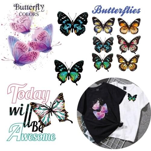Small Colorful Butterfly Letter Transfers For Clothing Vinyl Tops Appliqued Diy Heat Transfer Ironing Stickers Print On T-shirt