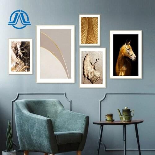 Golden Animal Horse Posters Ginkgo Wall Art Print Nordic Style Canvas Painting Modern Picture For Living Room On The Wall Decor