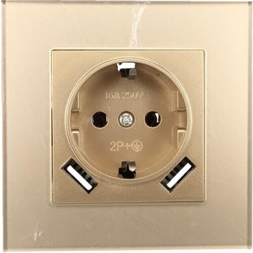 Wall USB Socket 5V2A Eu Standard Extension Outlet With Dual Home Usb Plug Charger Power Socket With Usb Acrylic Gold