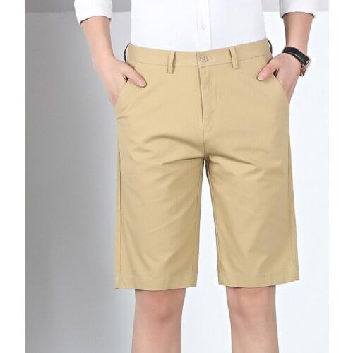 2020 Summer New Mens Cotton Khaki Shorts Fashion Business Solid Color Elastic Force Casual Short Pants Classic Style Brand