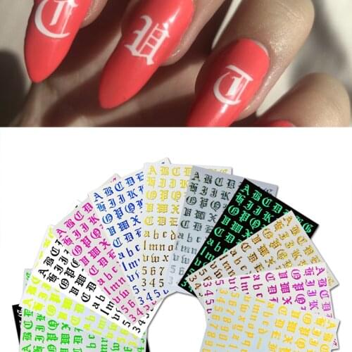 New!!! Old English Font Nail Stickers Manicure Design Decoration 3D Nail Art Decal Back Glue Stickers for Nails Decal Decoration