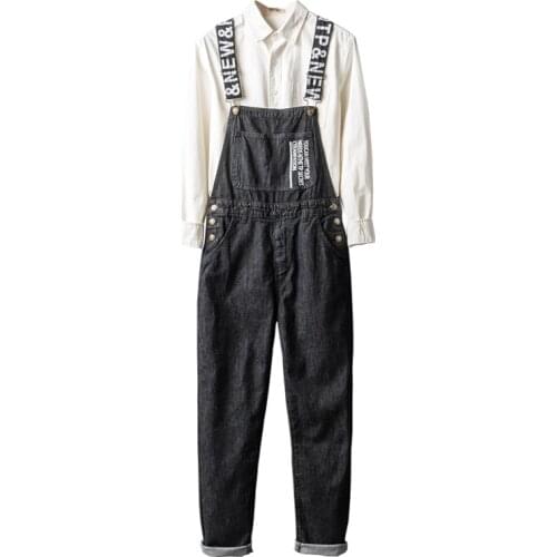 New retro locomotive one-piece overalls mens straight loose overalls jeans men and women Korean suspenders