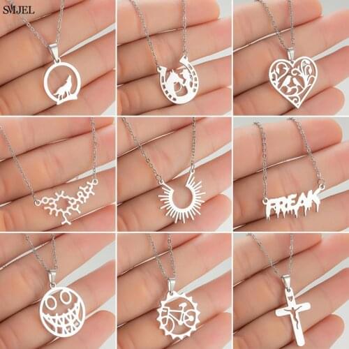2021 Stainless Steel Necklaces for Women Girls Fashion Wolf Horse Silmley Face Heart Statement Necklace Freak Letter Choker Gift