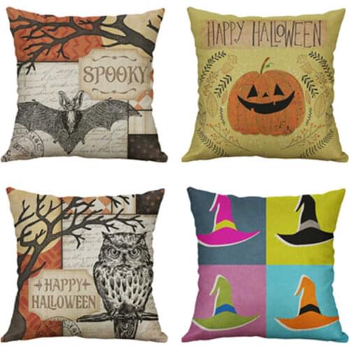 Animal Bat Owl Cushion Home Pillow Print Cotton Linen Halloween Decoration Cover Case