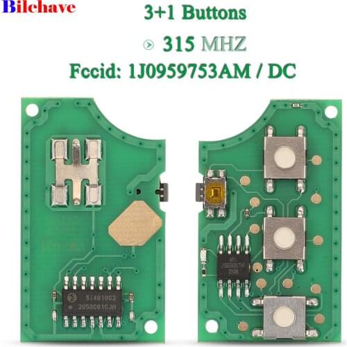 Bilchave 3 Plus1 Button Remote Car Key Circuit Board For vw Volkswagen Golf 2009 Fcc: 1J0959753AM/DC 315MHz Replacement