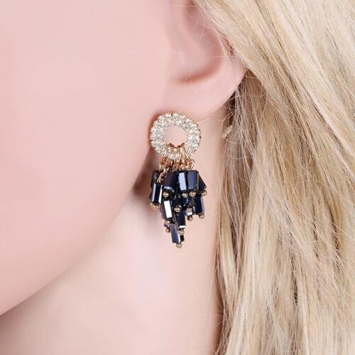 Luxuriant super flash drill hand make crystal glass ear nail stud earring 3 color for women