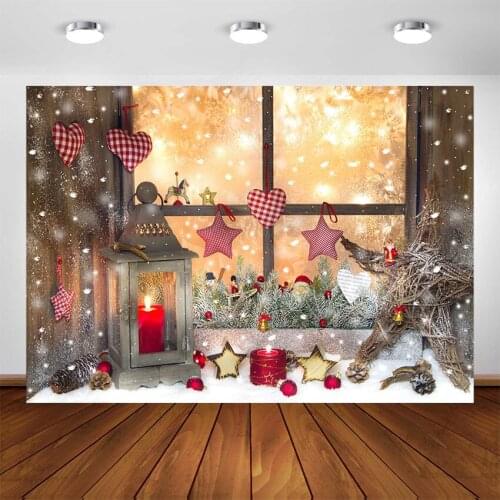 Christmas Backdrop for Photography Winter Snowflake Windows Wood Wall Christmas Tree Background for Photo Studio Photocall