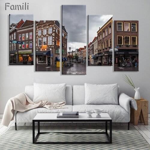 Modern Decorative Home Decor Picture 5 Piece Large Netherlands City Landscape Canvas Painting Pictures Modular picture