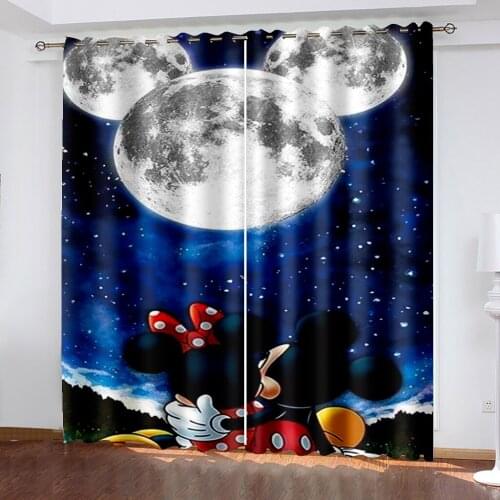 Disney Blue Minnie Mickey Mouse 3D Cartoon Blackout Curtains Bedroom Living Room Home Decoration Kids Girls Boys Birthday Gift