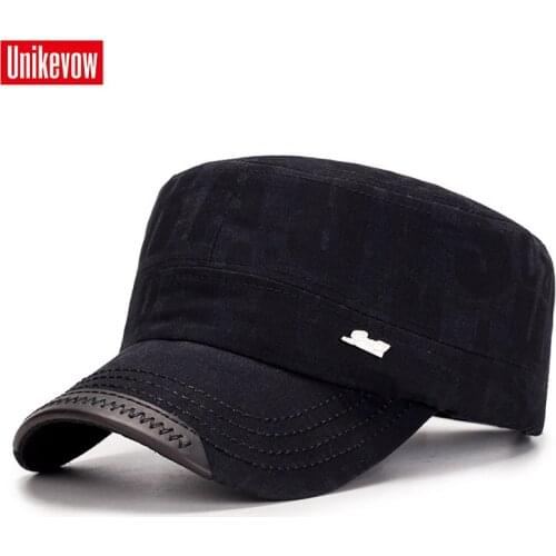 UNIKEVOW Cotton Army Baseball Cap Letter washed Flat top Hat for men Military cap with iron logo sport cap