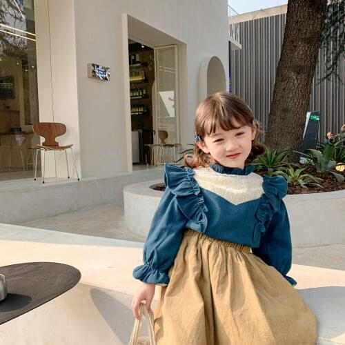 Baby Doll Shirt Girls Hollow Lace Shirt Long Sleeves Plus Velvet Spring Autumn Clothing New Style Little Girl Bottoming Shirt