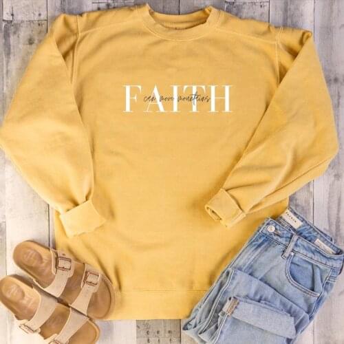 Faith Can Move Mountains Sweatshirt Christian Bible Verse Mountain Jesus pullovers graphic religion unisex cotton casual tops