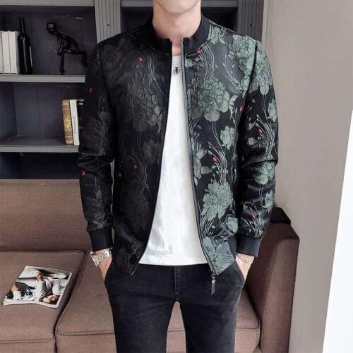 Jacquard Jacket Mens Casual Vintage Bomber Jacket Coats Male 2021 Autumn Clothes Streetwear Vintage Slim Fit Zipper Coat M-3XL