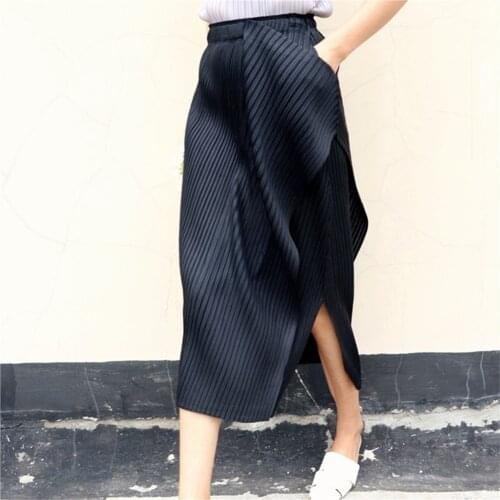 Hzirip New Spilt Irregular Elastic Waist Streetwear All Match Elegant Women Skirt Summer Loose Femme Prom High Waist Pure Color