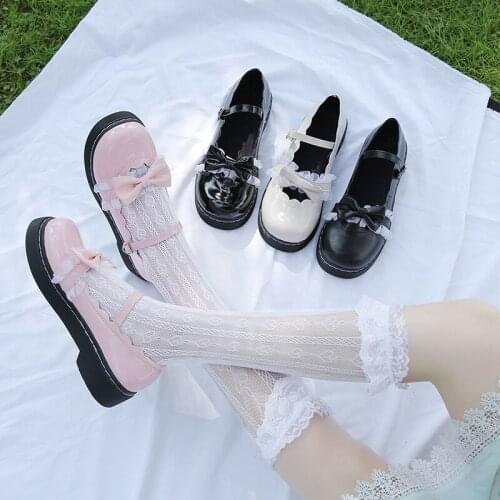 Spring New Japanese Cute Anime Lolita Shoes Women Harujuku Jk Uniform Sweet Girl Female Kawaii Tea Party Mid Heel Patent Leather