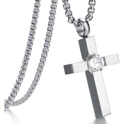 Cross CZ Cubic Zirconia Stainless Steel Pendant Necklace Womens Wedding Party Choker Chain Valentines Day Bijoux Jewelry Gifts