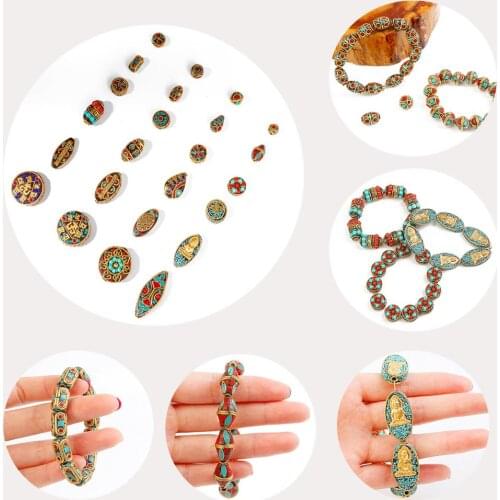1pc Multi shape Antique Gold Retro Nepal Copper Beads Handmade Tibetan Alloy Beads For Jewelry Making DIY Necklace Bracelets