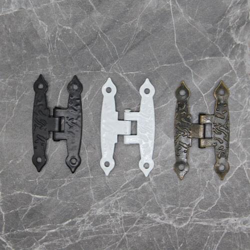 2Pcs Antique Black Cabinet Door Luggage Hinges 65*35mm Jewelry Boxes Vintage Old H Hinges Furniture Decoration with Screw