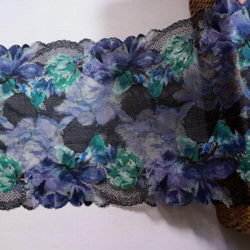 2Yards 22CM Wide Dark Green Purple Floral Printed Stretch Elastic Lace Trim Garter Lingerie Bra Dress Sewing Underwear Fabric