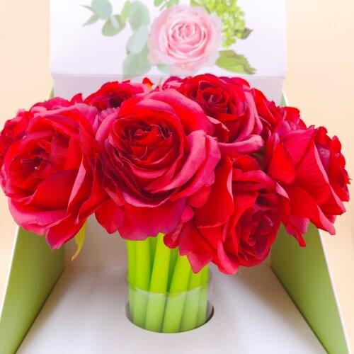 32pcs/pack red rose flower gel pen school office stationery wedding girls birthday party lady mothers day gift sign pen