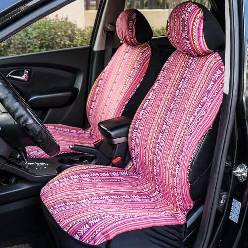 4Pcs Tirol Double Front Car Seat Covers Set Color Strip Seat Protectors Ethnic Style Auto Seat Decoration Covers For Peugeot 206
