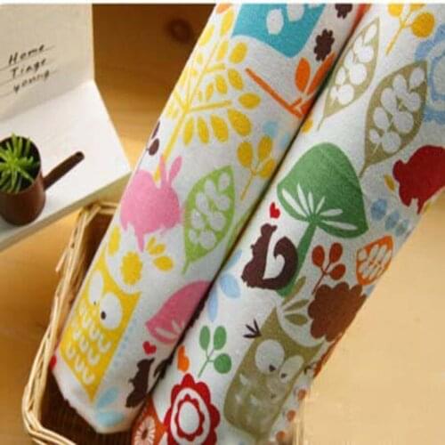 50x35cm Pretty Zakka Colorful Forest Animal Printed Owl Rabbit Squirrel Cotton Linen Fabric Bundles For DIY Sewing Decoration