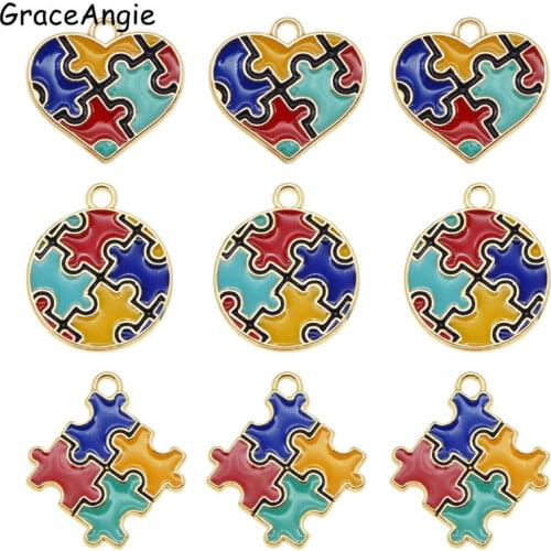 6pcs Enamel autism pendant Colorful Jewelry Making DIY Handmade Craft Puzzle Piece Charms For Bracelet Earrings Cute Gift DIY