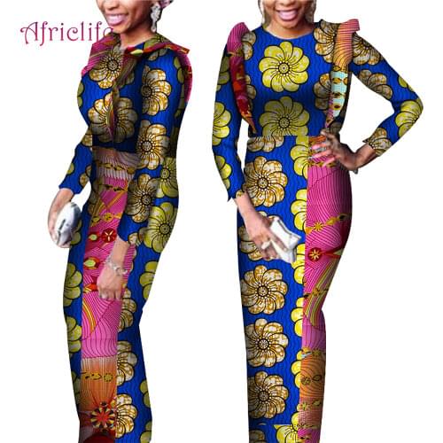 Dashiki African Dresses for Women 2021 Bazin Riche Long Sleeve African Dresses Ankara Fashion Slim African Clothing WY4115